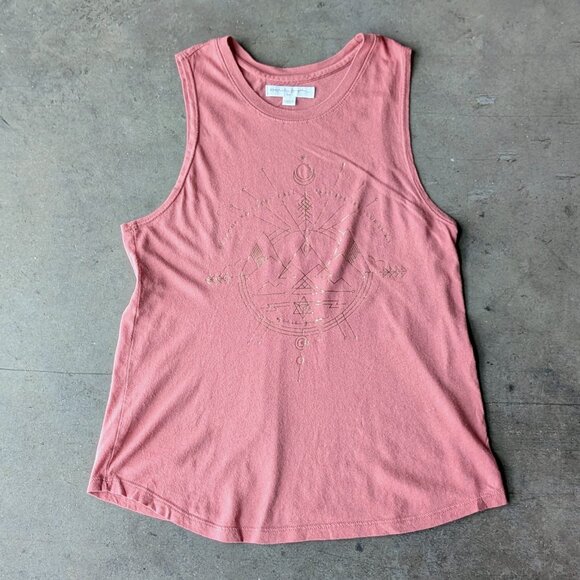 Spiritual Gangster Rose Pink Gold Metallic Graphic Muscle Tank small - Picture 1 of 5